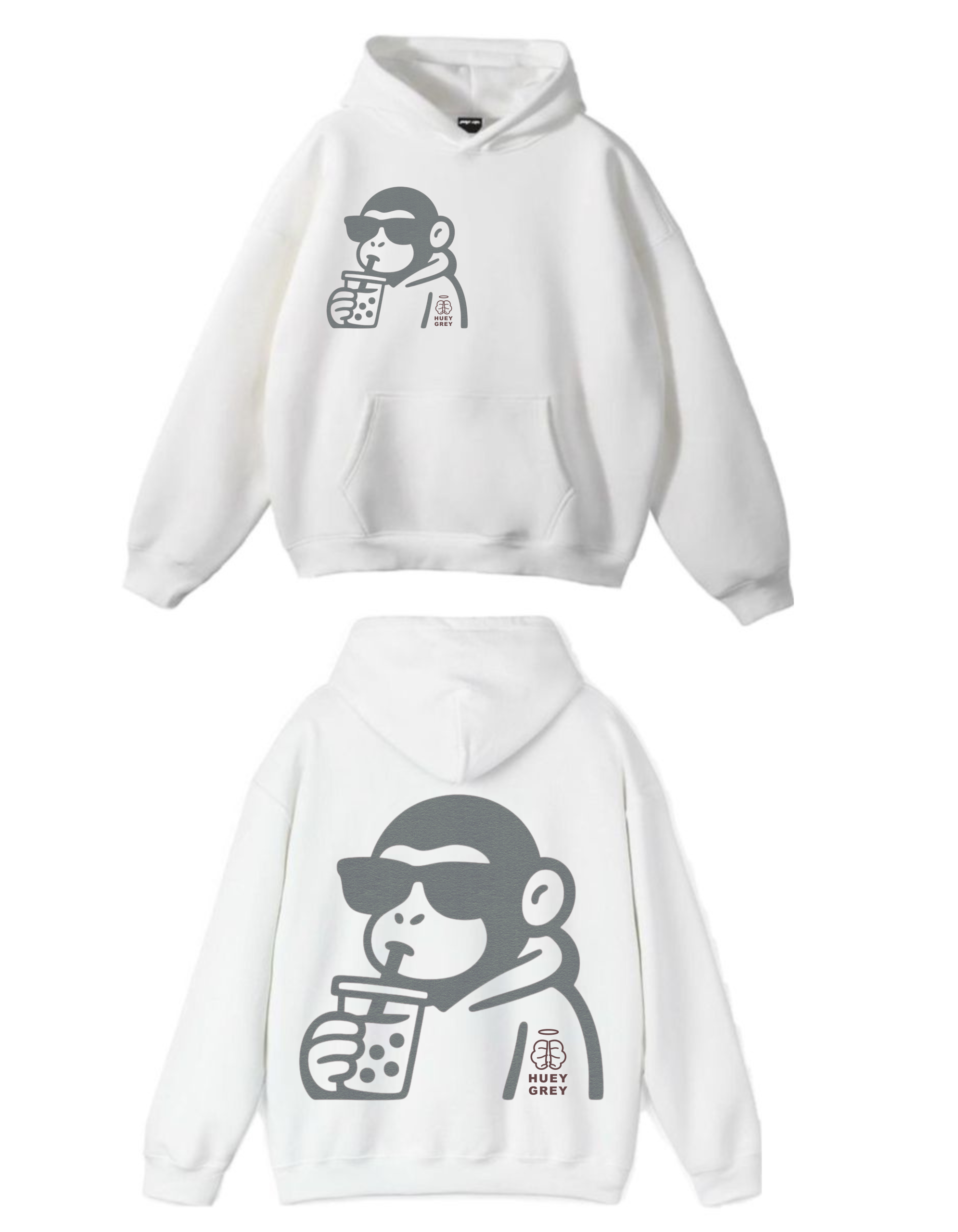 The "Monkey Sip" Oversized Hoodie – Arctic White Edition The "Monkey Sip" Oversized Hoodie – Arctic White Edition