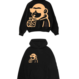 The "Monkey Sip" Oversized Hoodie – Black Edition