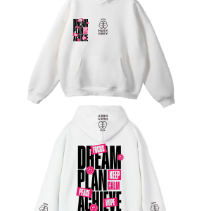 DREAM PLAN ARCHIEVE Oversized Hoodie – Arctic White / Neon Pink